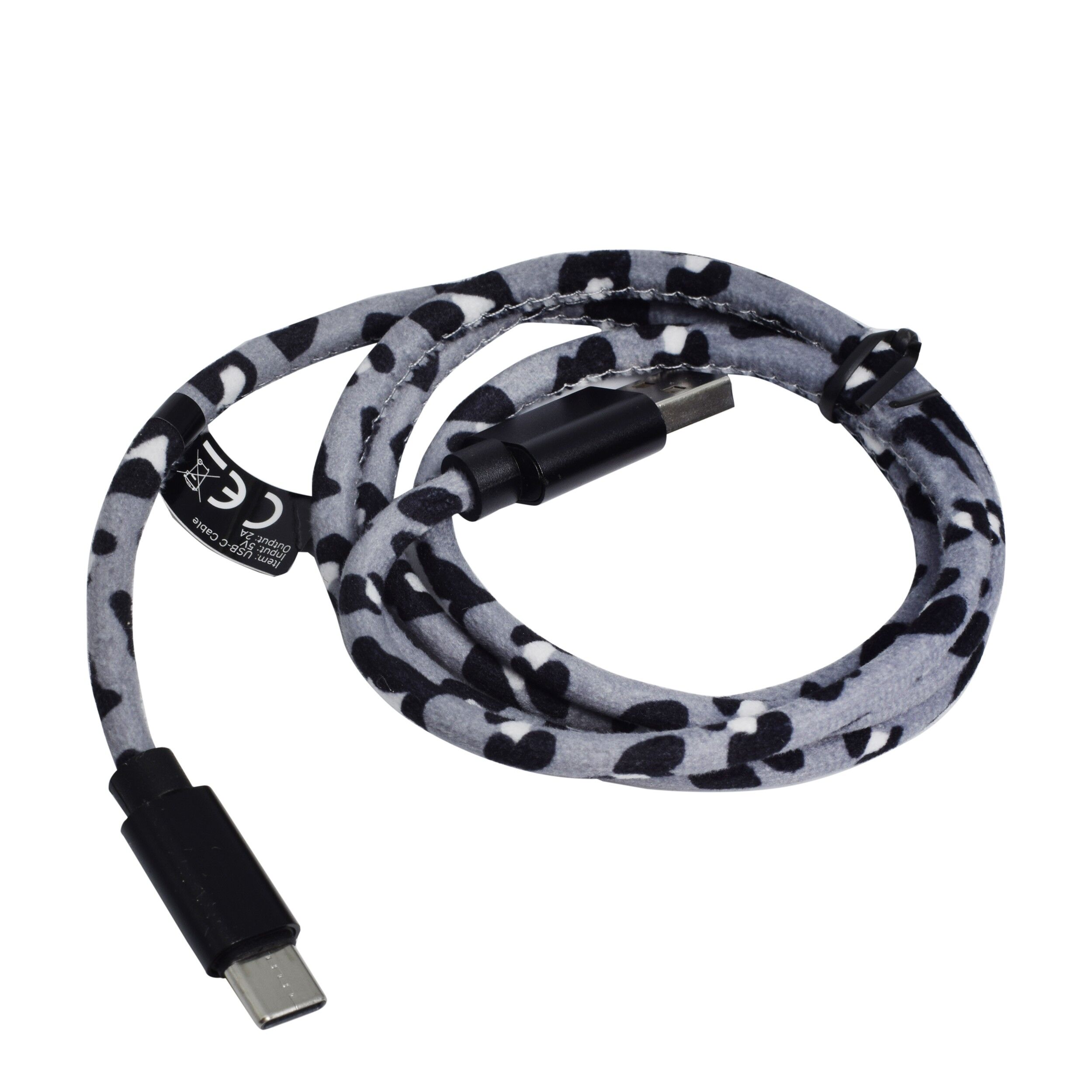 Cablu de incarcat pentru telefon, tip C, animal print, gri, SoundLogic, 05004