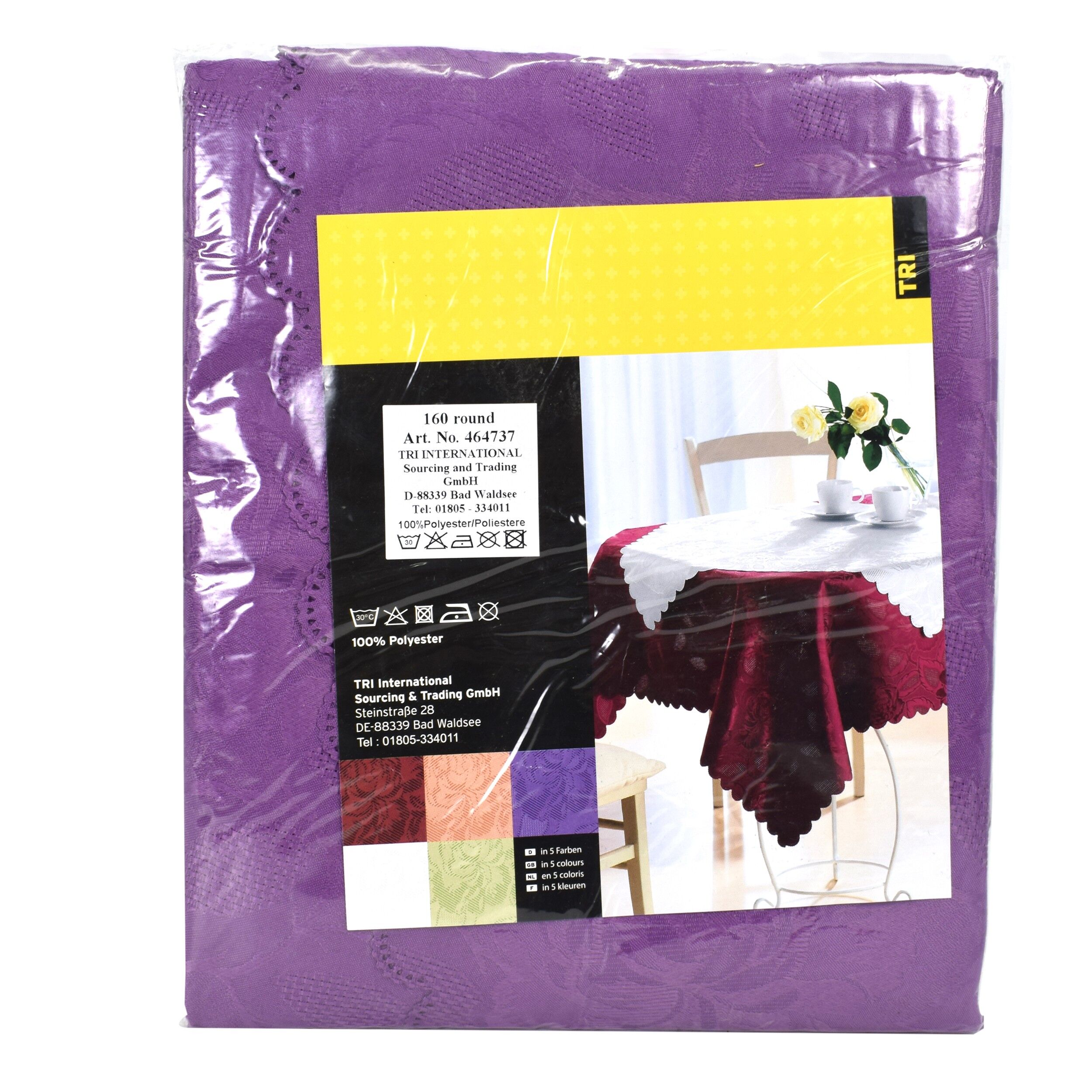 Fata de Masa rotunda Model Floral, culoare violet, diametru 160 cm, 4737