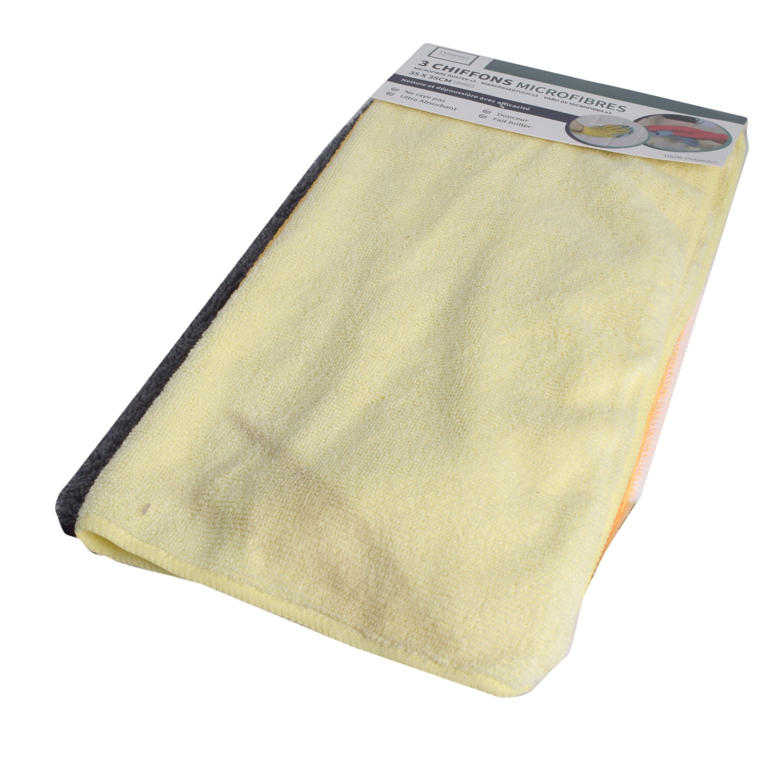 Set 3 lavete microfibra, 35 x 35 cm, gri, galben si portocaliu, 81551