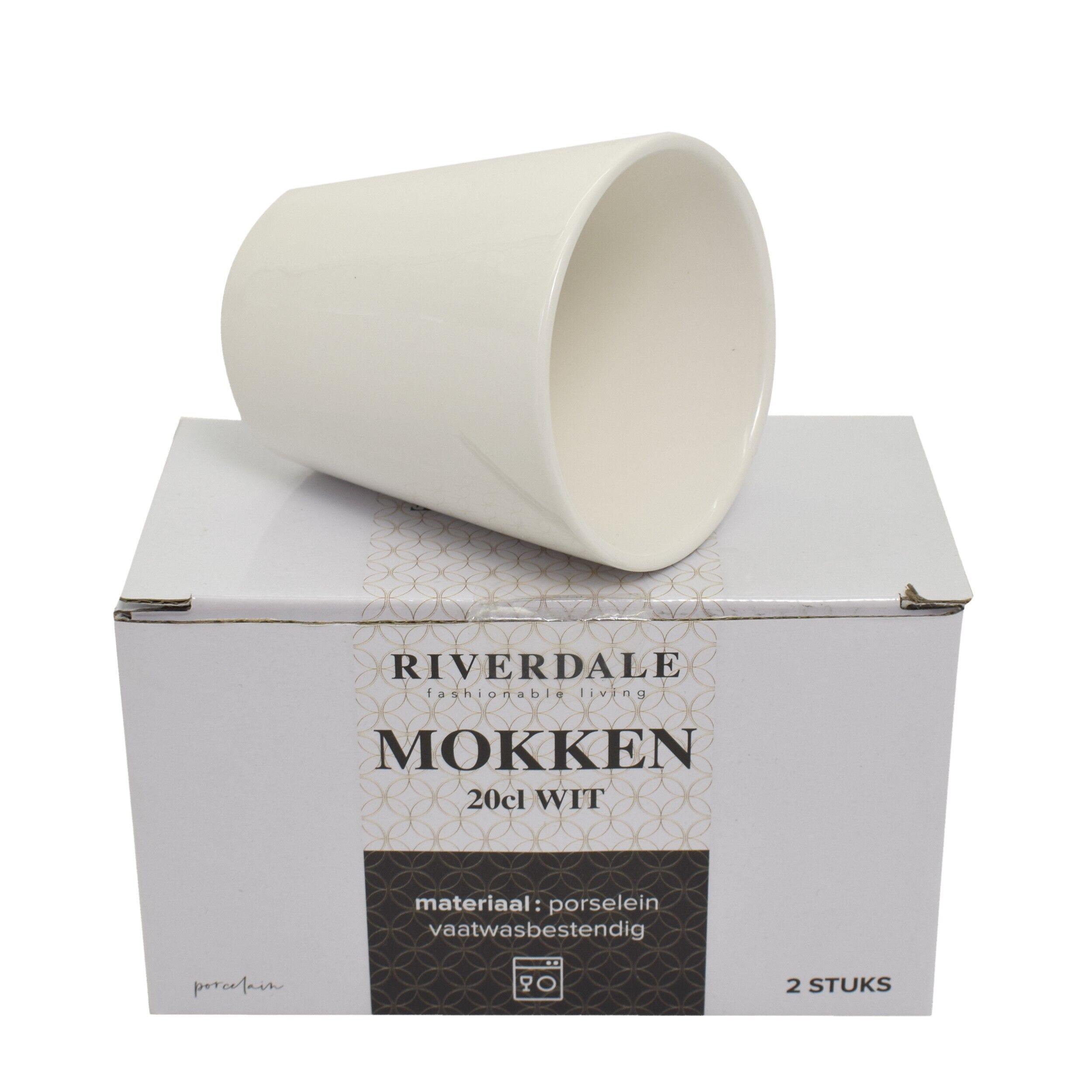 Set 2 cani de portelan, albe, 300 ml, Riverdale, 04312