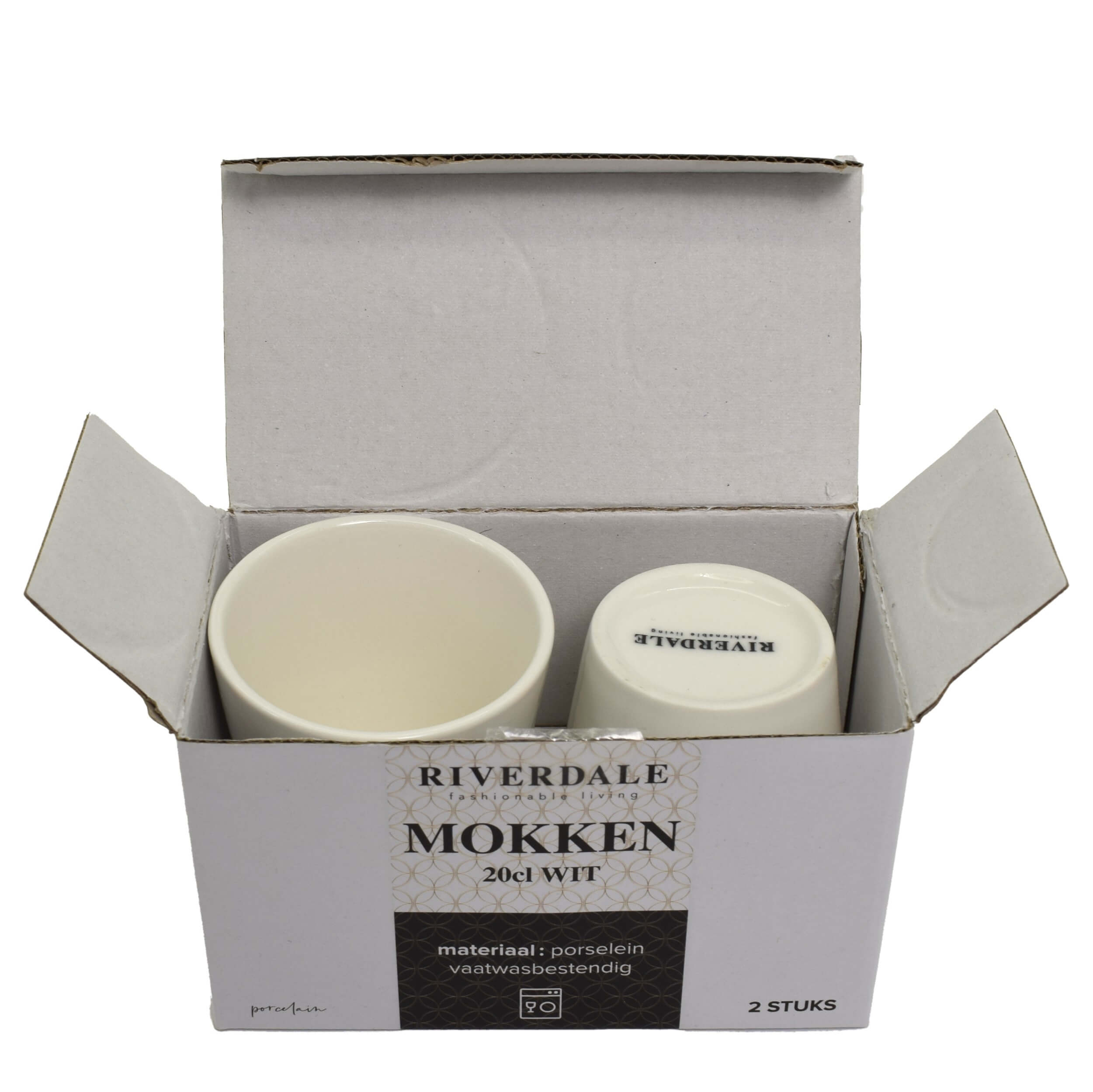 Set 2 cani de portelan, albe, 200 ml, Riverdale, 04305