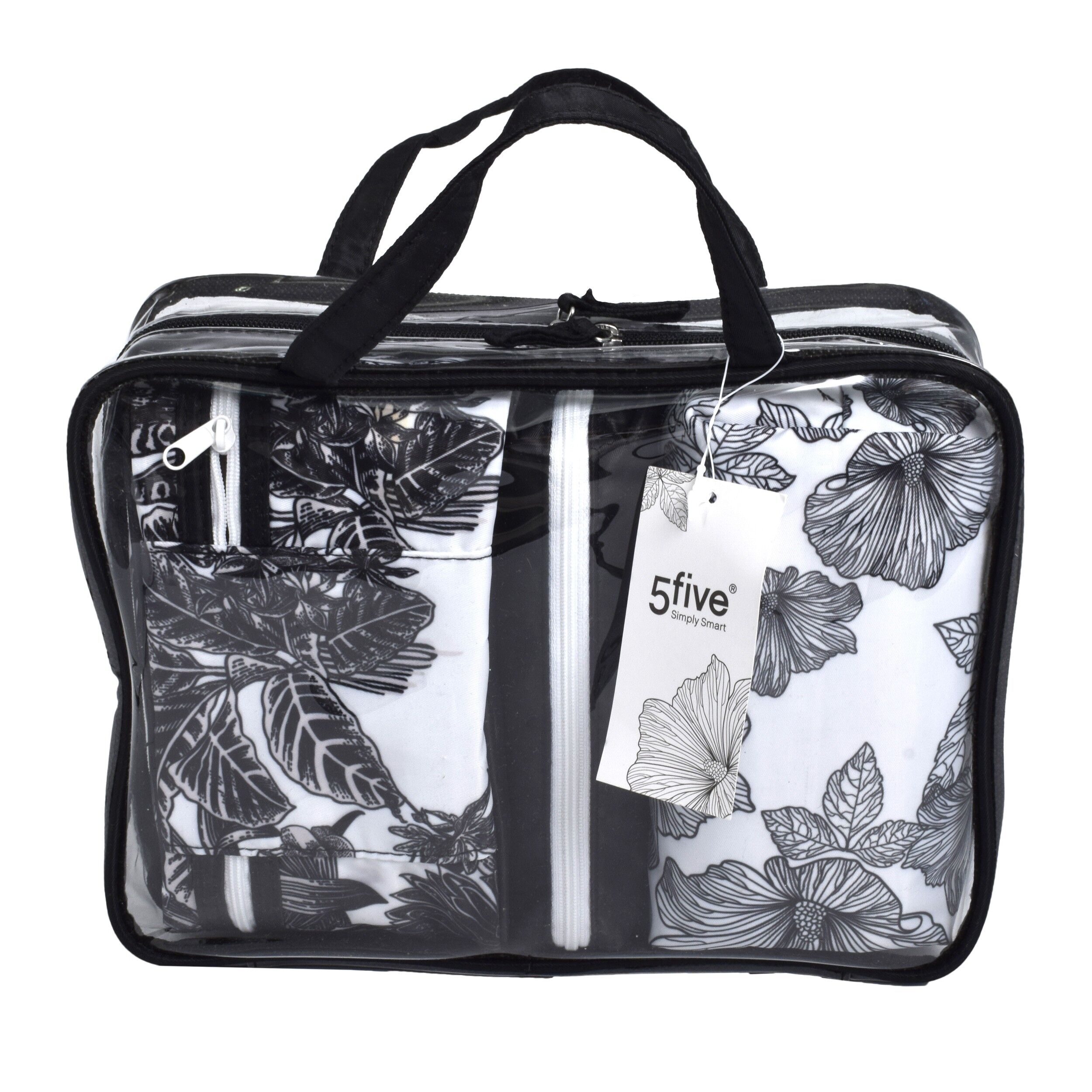 Set 4 genti cosmetice, alb si negru, 5 five, 79993