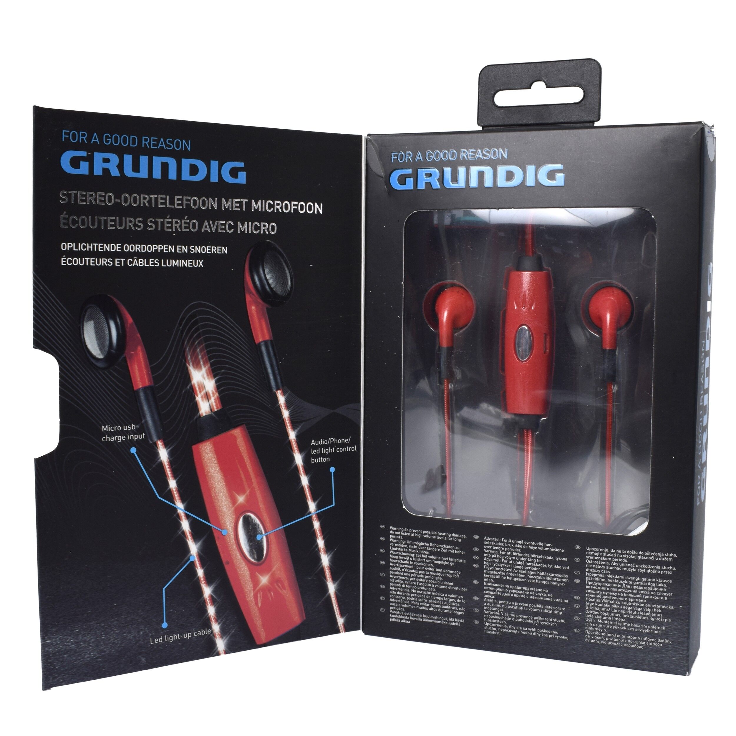 Casti stereo Grundig cu microfon si cablu de iluminare, 807465
