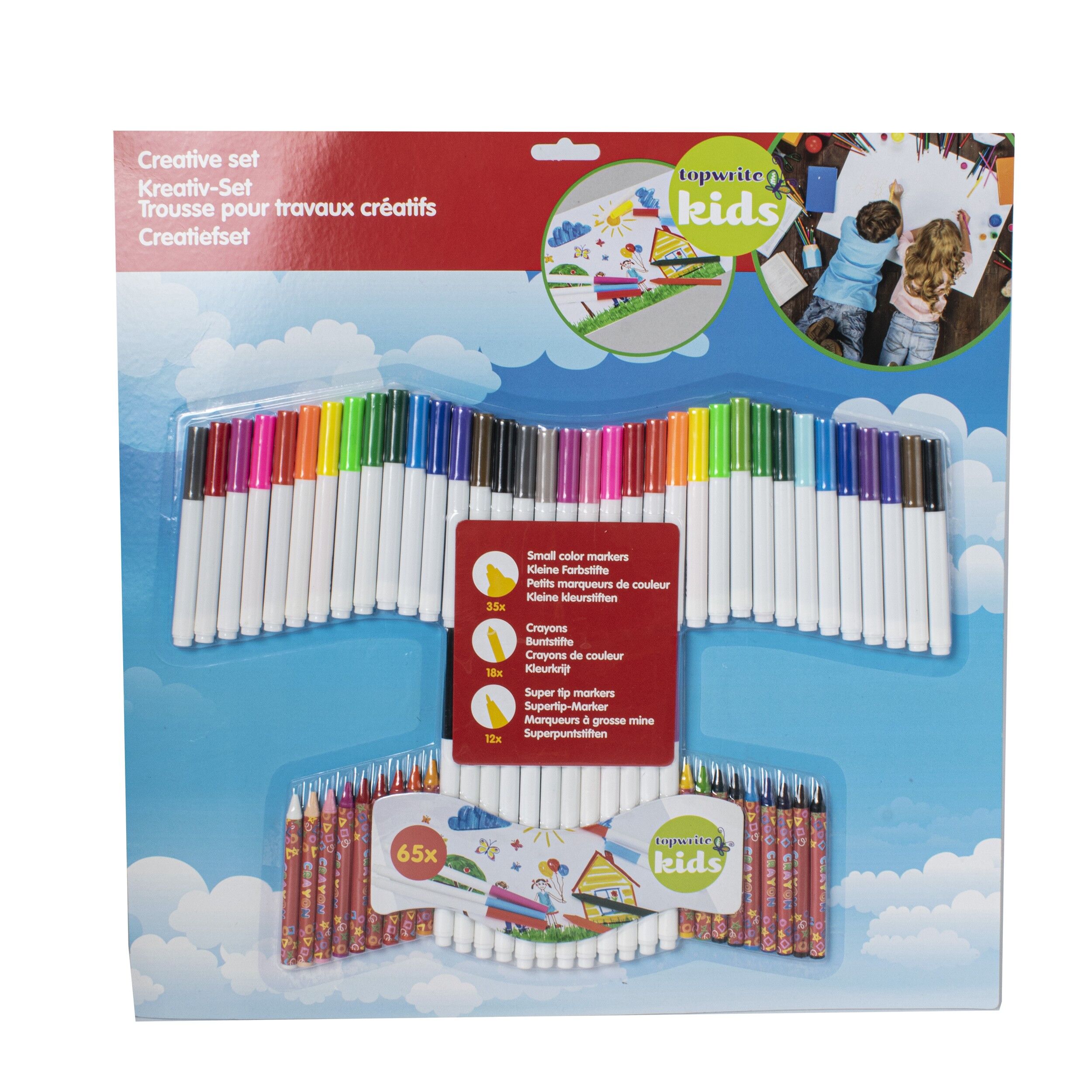 Set 65 bucati de creioane si carioci colorate, pentru copii, 807445