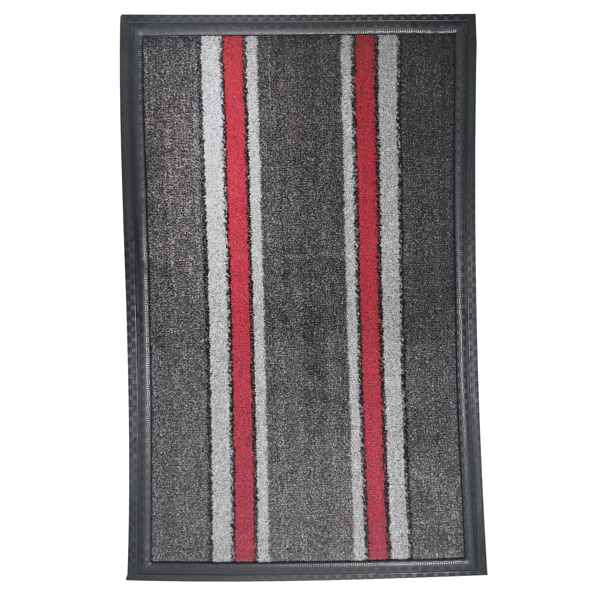 Covoras intrare cu margine de cauciuc, 75 x 45 cm, gri cu rosu, 58046Gy/Rd