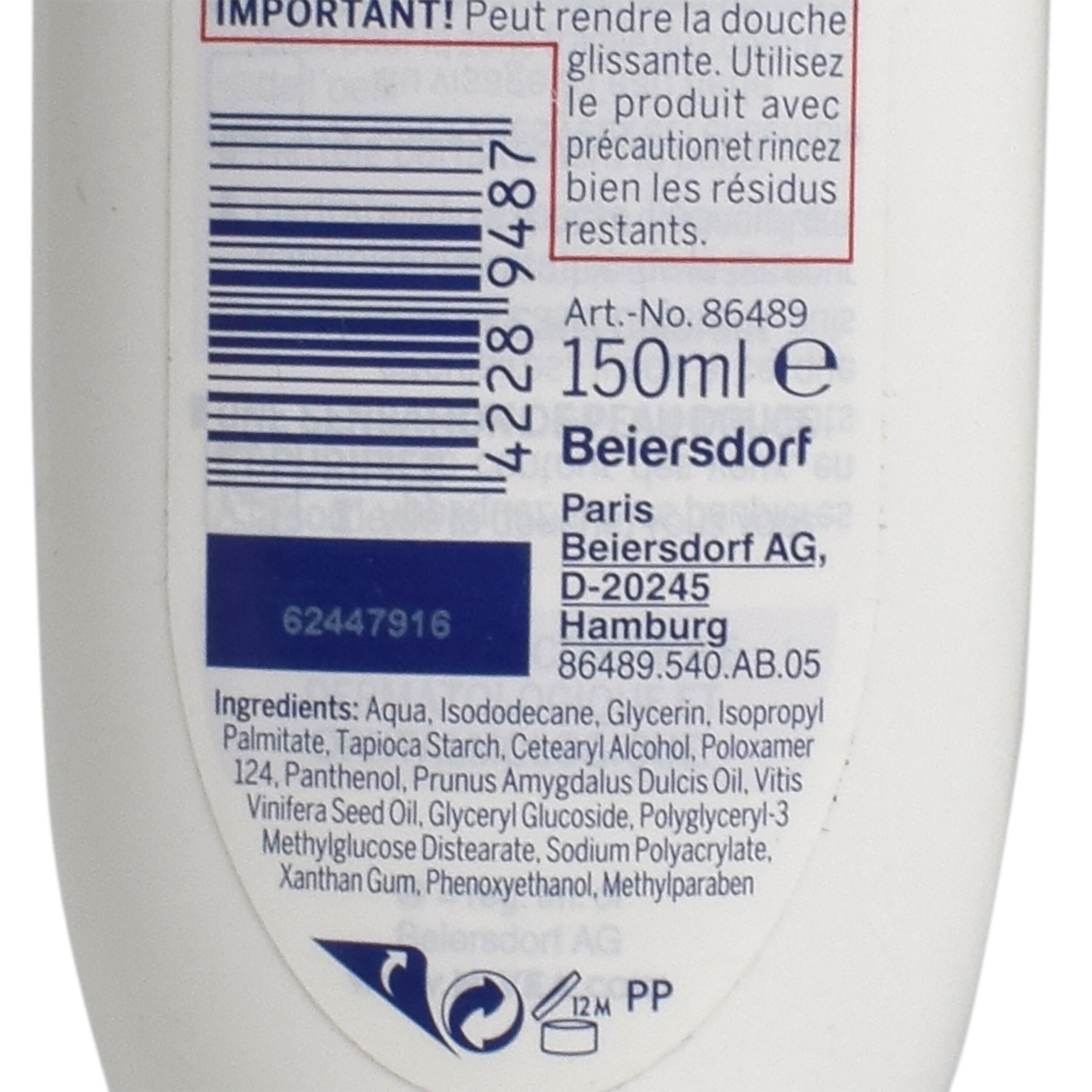 Lapte demachiant sub dus, pentru ten sensibil, Nivea, 150 ml, 89487