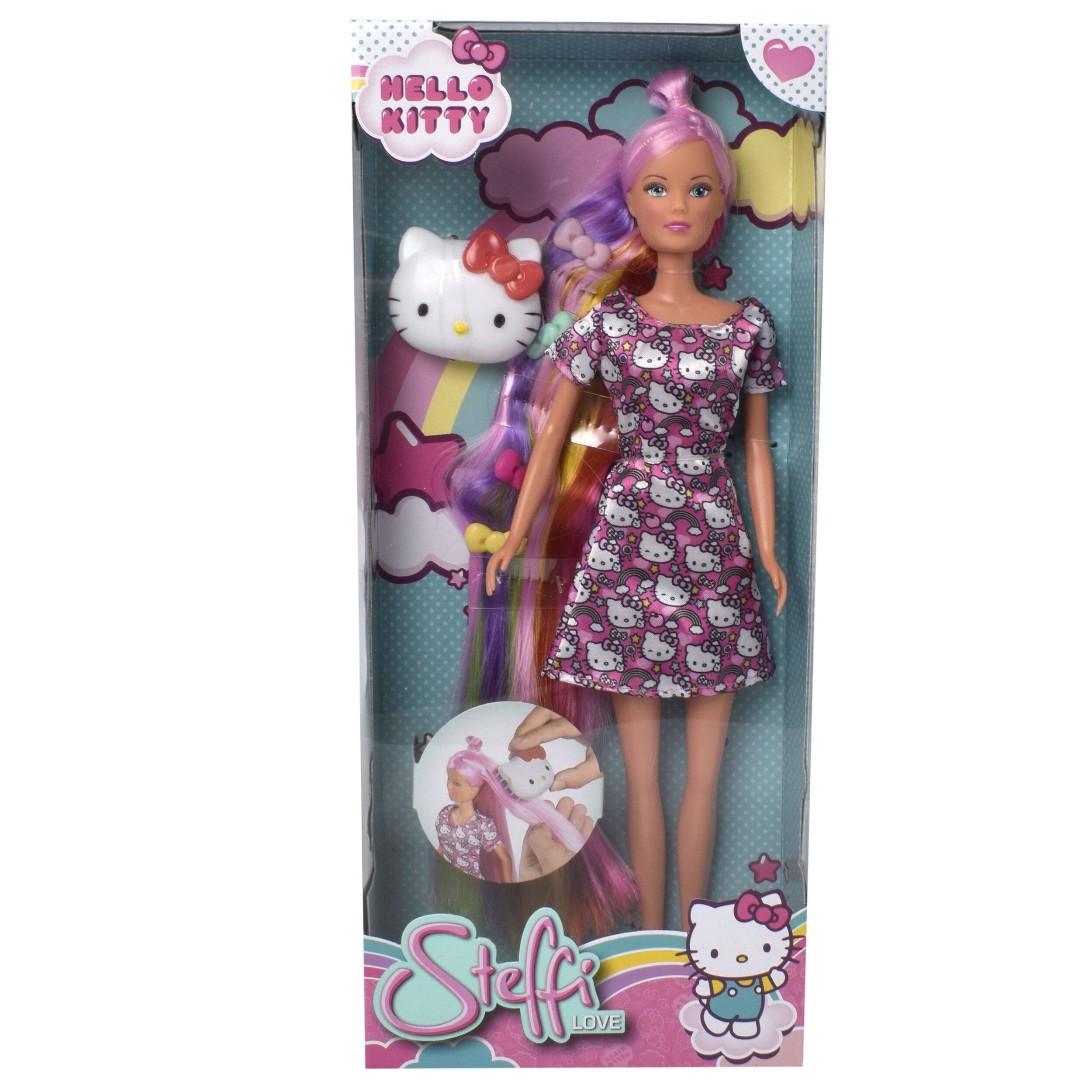 Papusa cocheta Steffi, din seria hello kitty, contine pieptan pisicuta si 3 agrafe, 29 cm inaltime, 807894