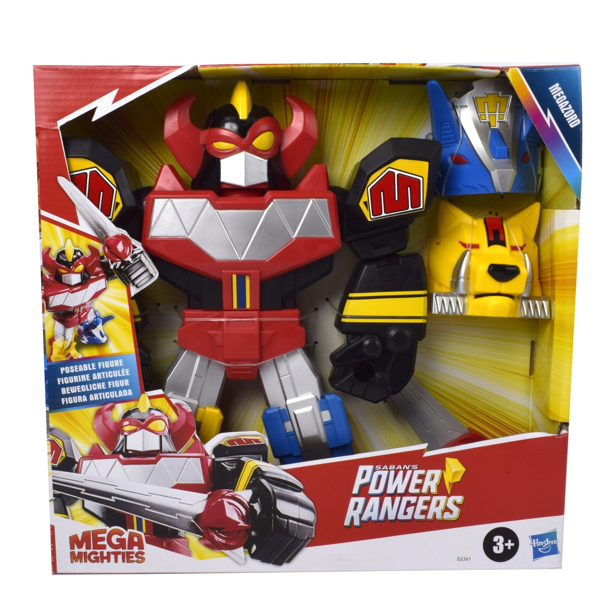 Figurină de Acțiune Power Rangers – Dino Megazord Mighty Morphin, 32 cm, cu Sabie și 2 Capete Interșanjabile- 807875 - imagine 4
