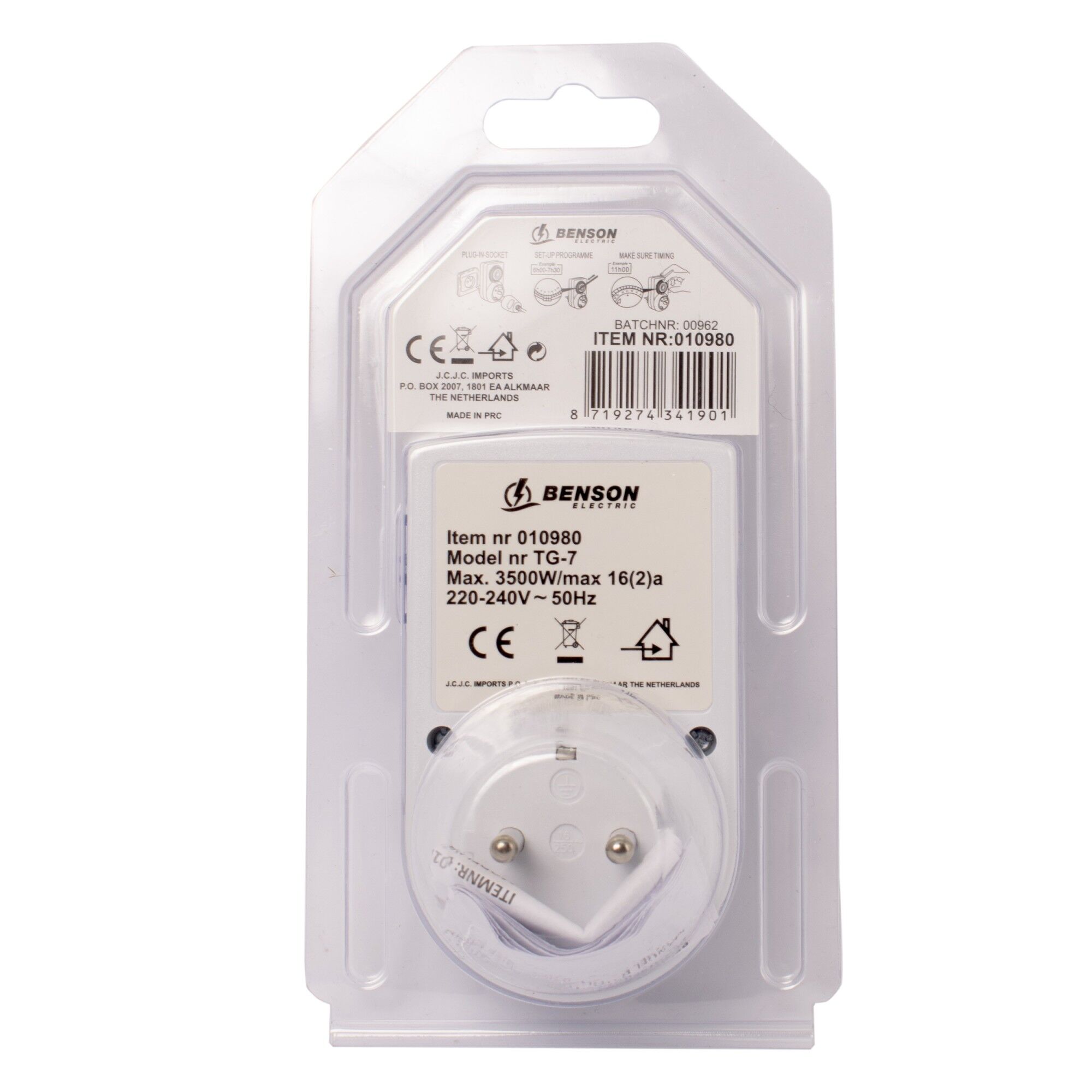 Temporizator priza, 24 ore, 3500W, 16A, BENSON, 808193 - imagine 3