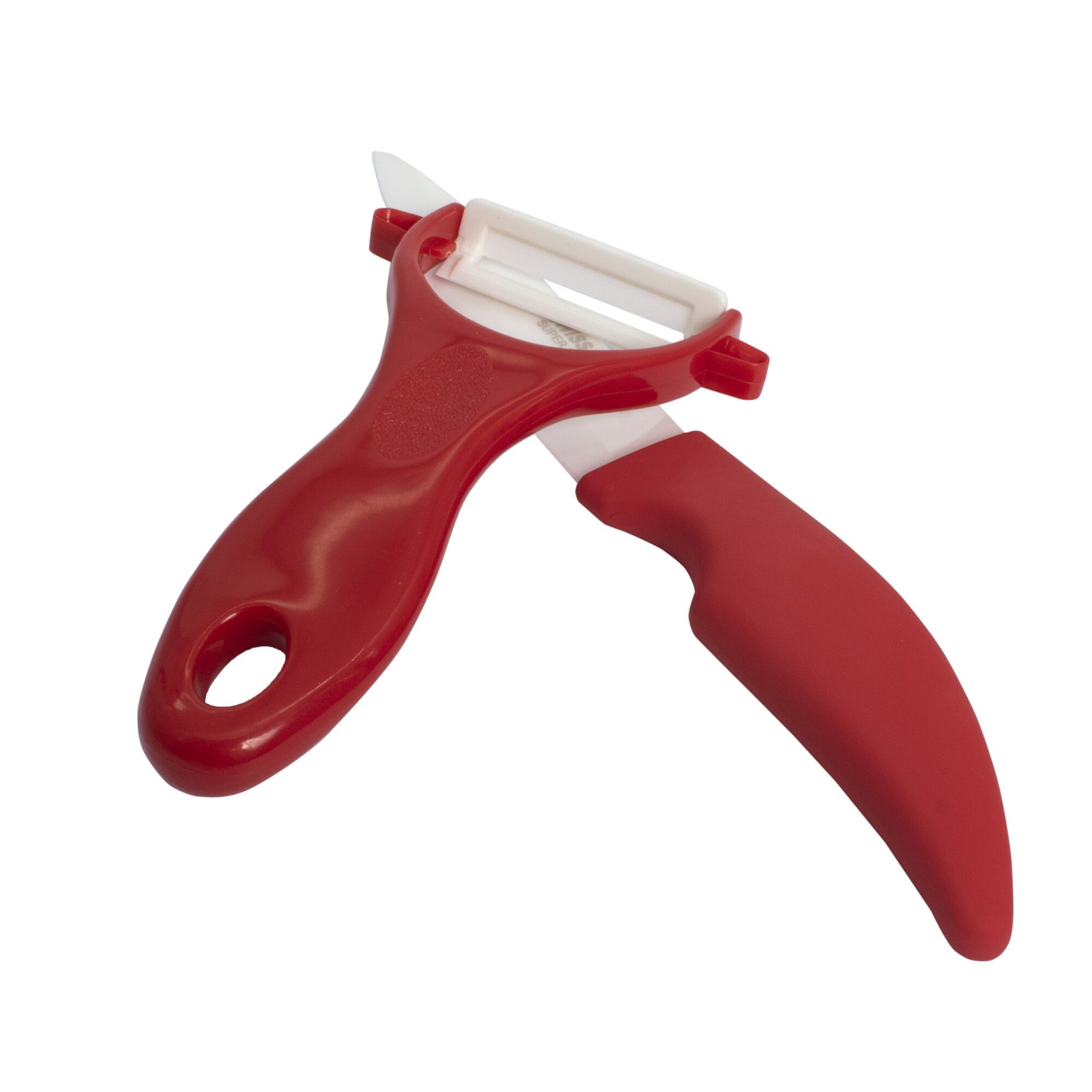 Set cutit plus decojitor, pentru bucatarie, din ceramica, culoare rosu, 806835