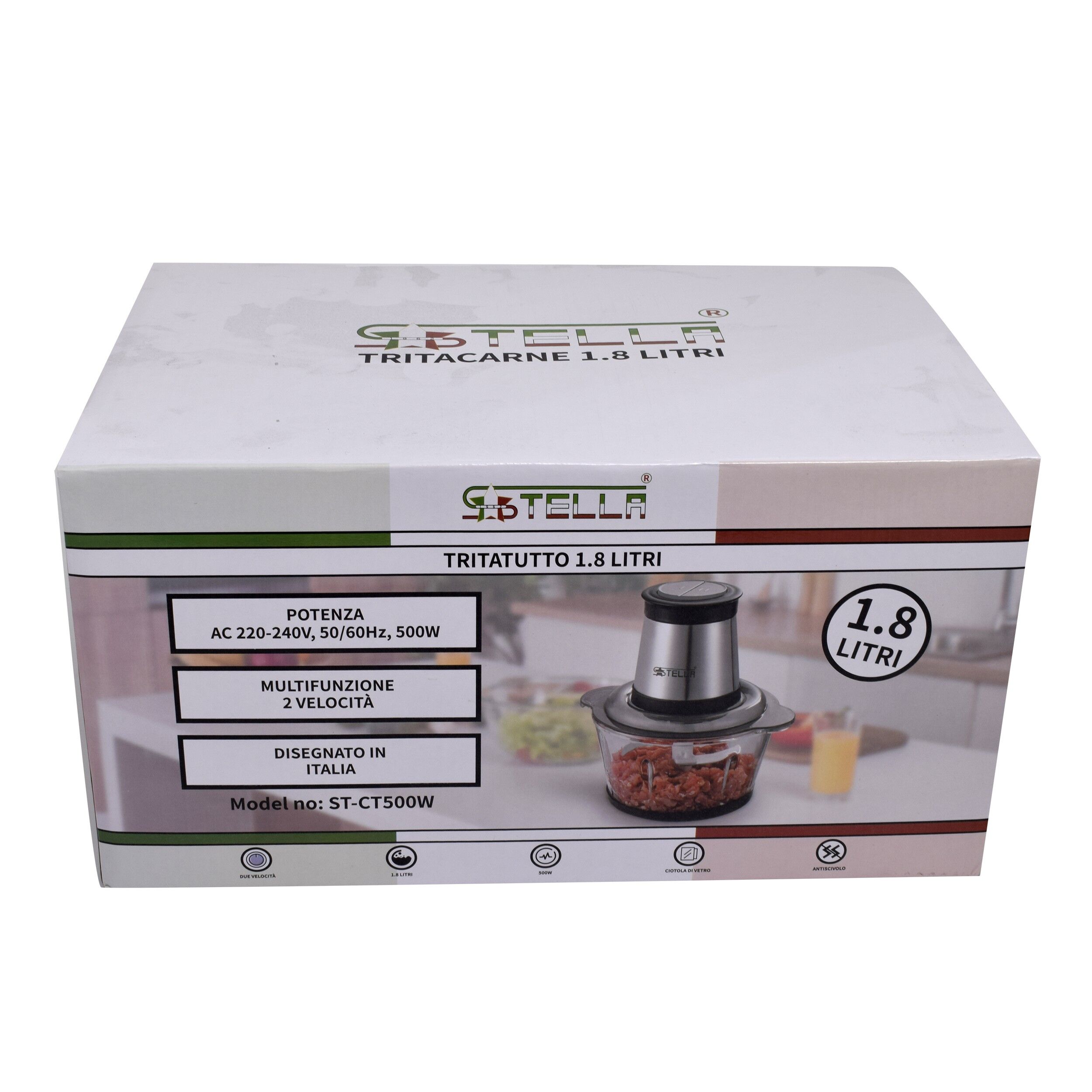 Tocator electric Stella, 4 lame din otel inoxidabil de inalta calitate, 500 W, 1.8L, recipient din sticla yena, argintiu, 93358 - imagine 2