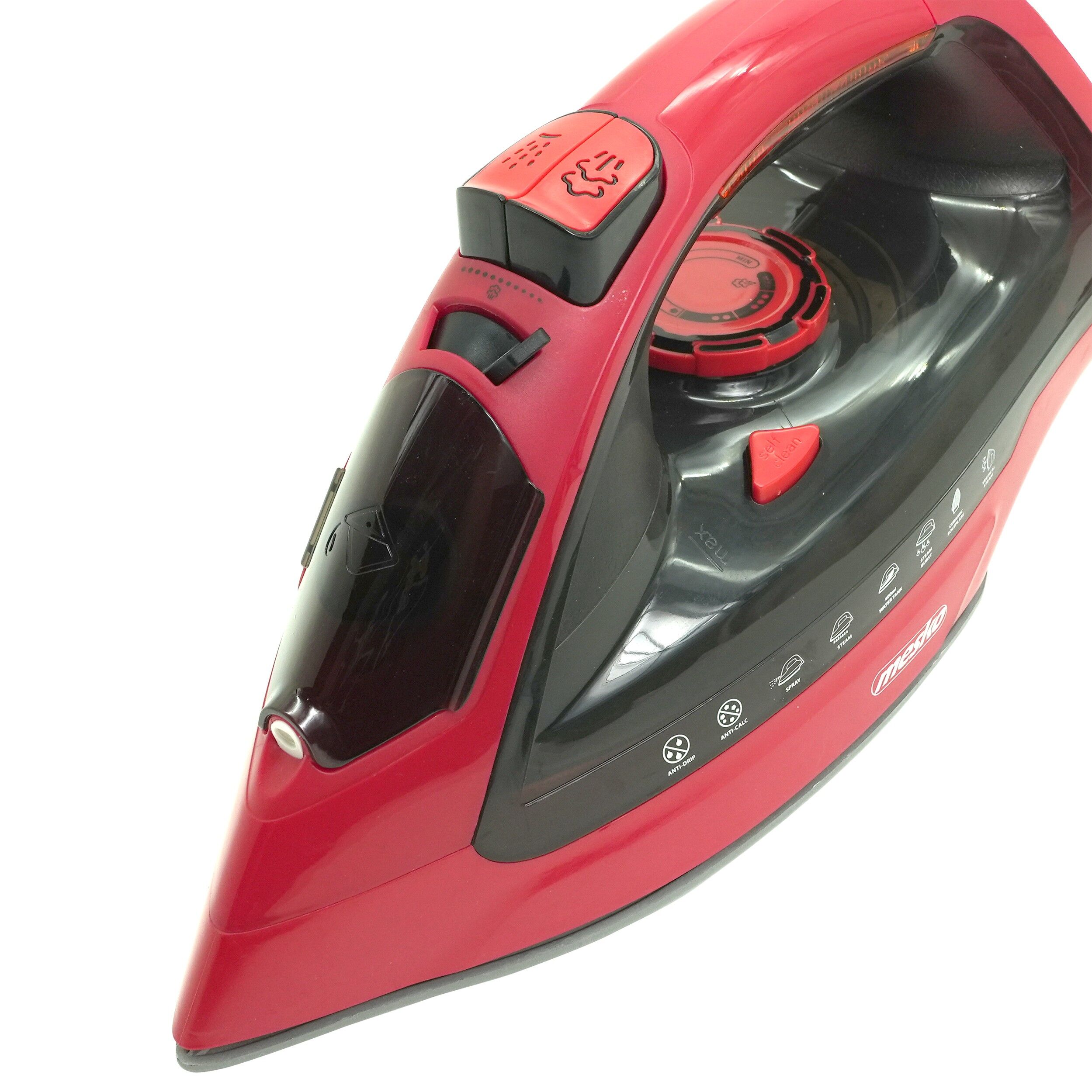Fier de calcat cu abur MESKO, 3000 W, 70g/min, 400ml, Oprire automata, Functie anti-picurare si auto-curatare, rosu/negru - imagine 6