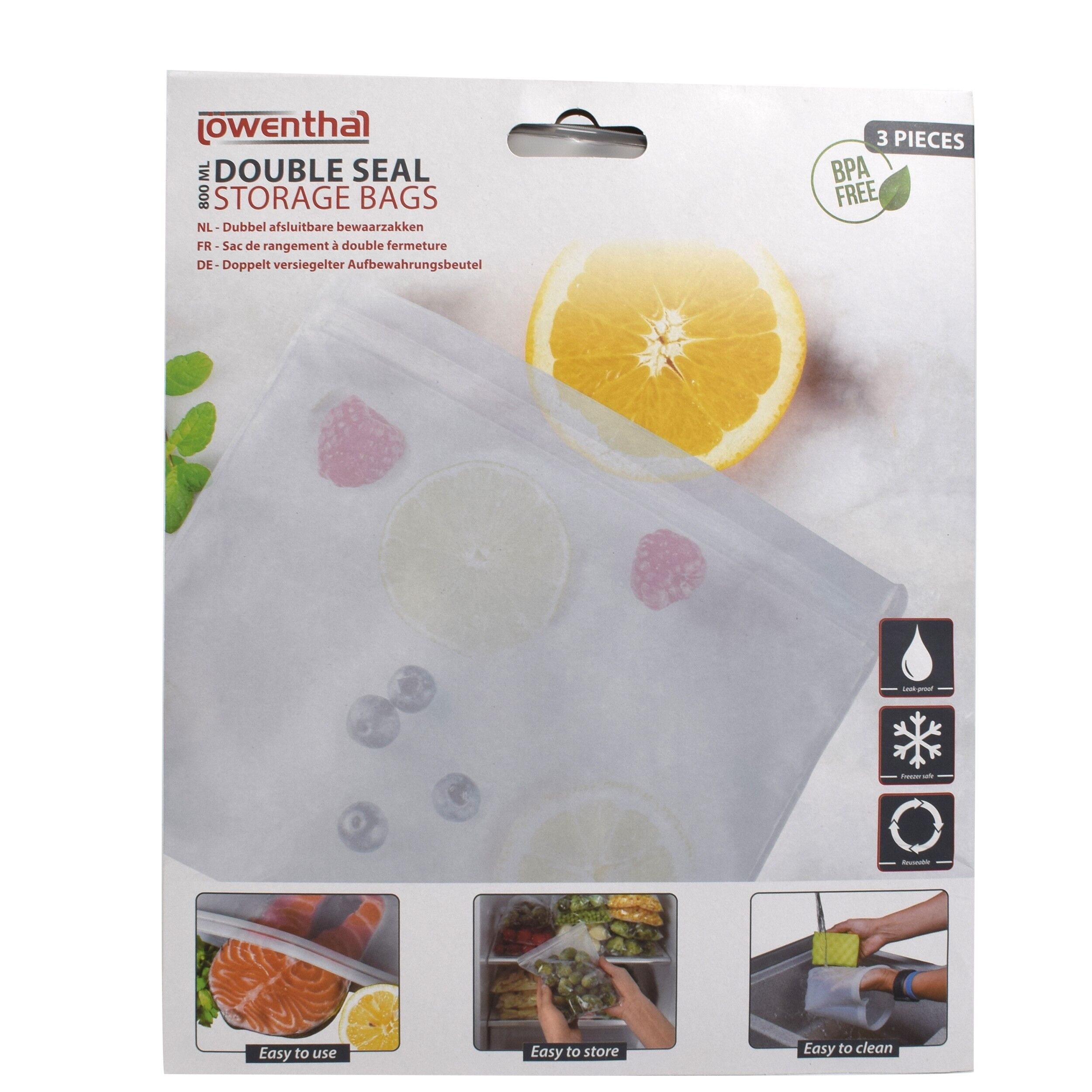 Set de 3 pungi resigilabile fara Bpa, Lowenthal, 06069