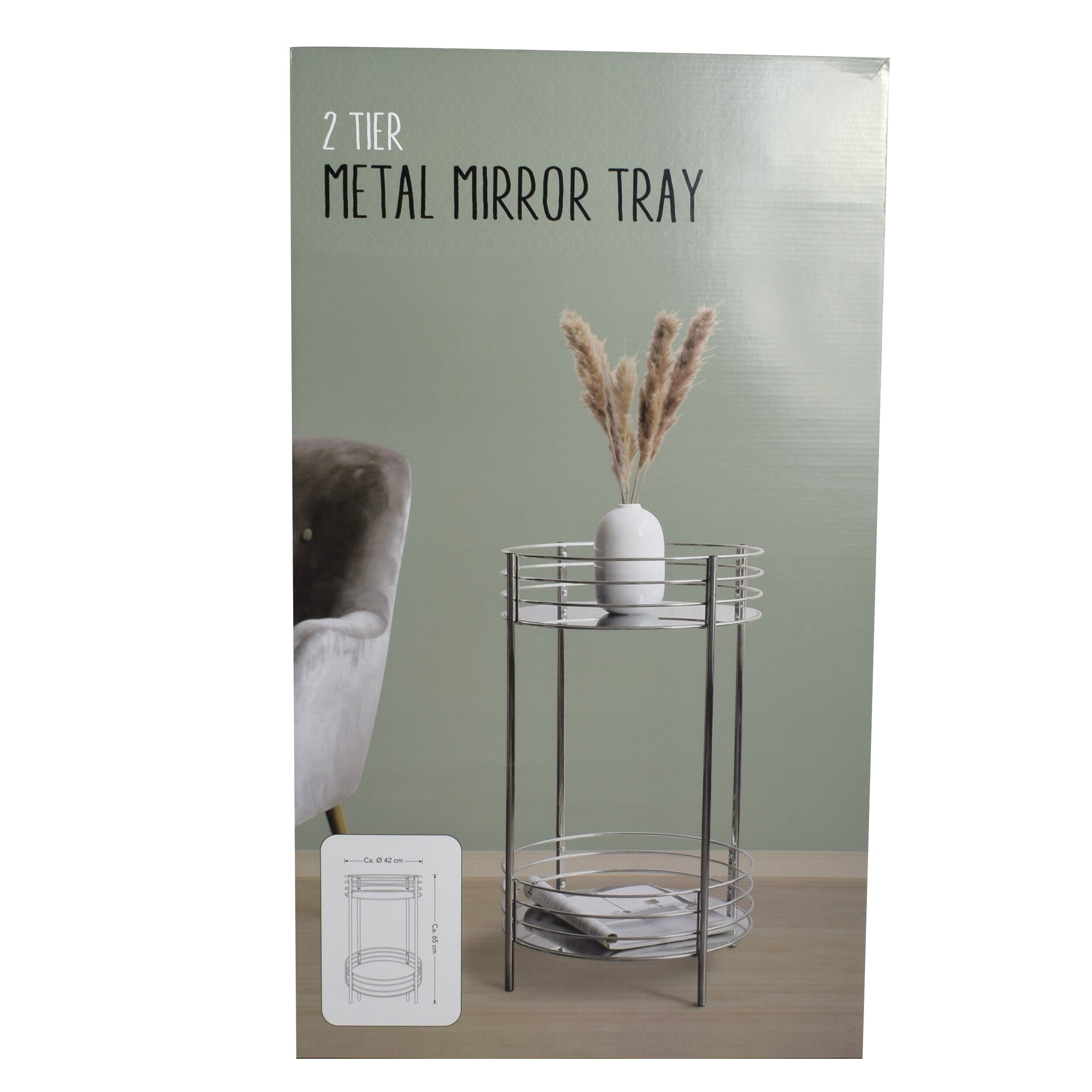 Masuta cu doua etaje de metal si oglinda, Zd Trading, 65 cm, 07223