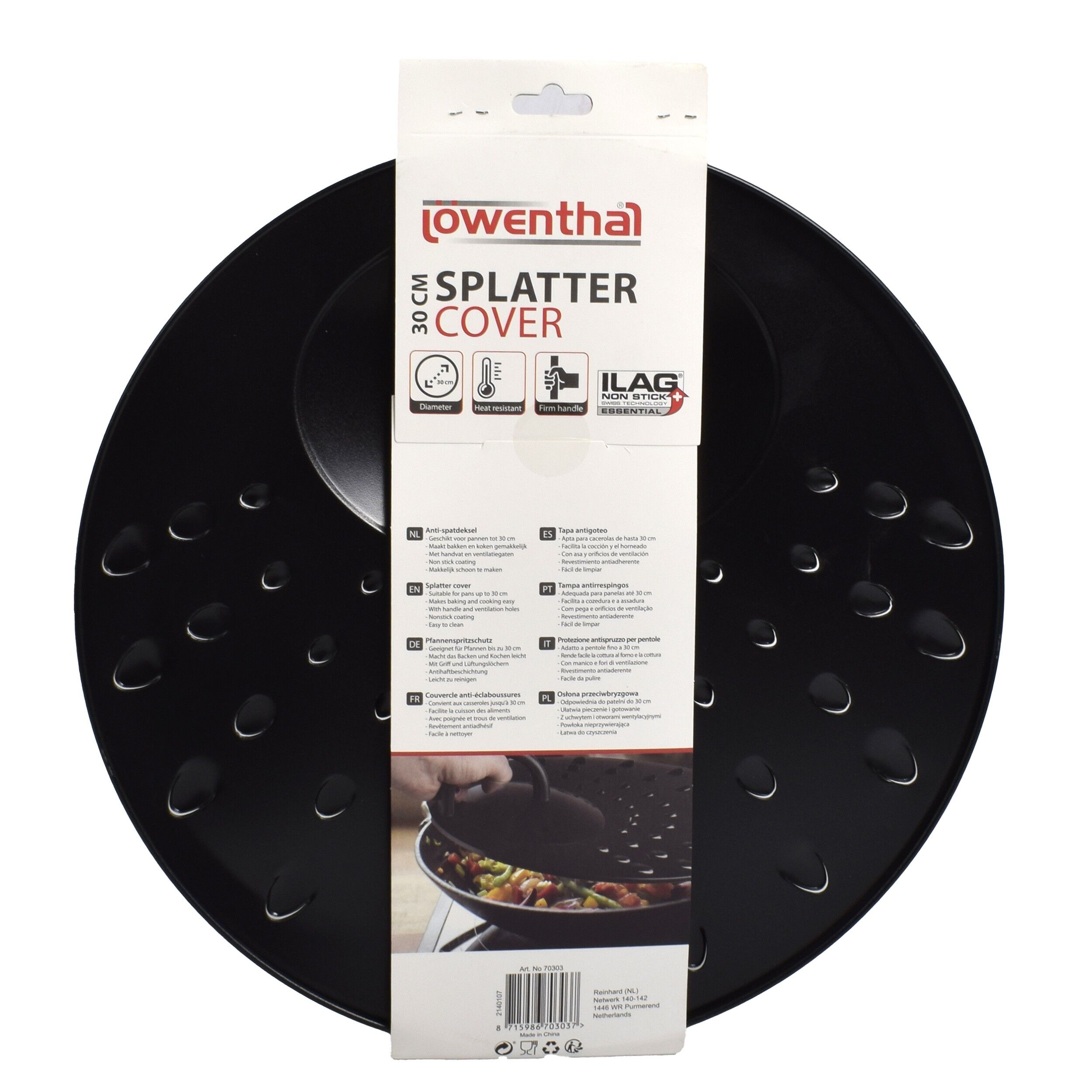 Capac universal, metalic, anti stropi, NEGRU, 30 CM, Lowenthal - imagine 2