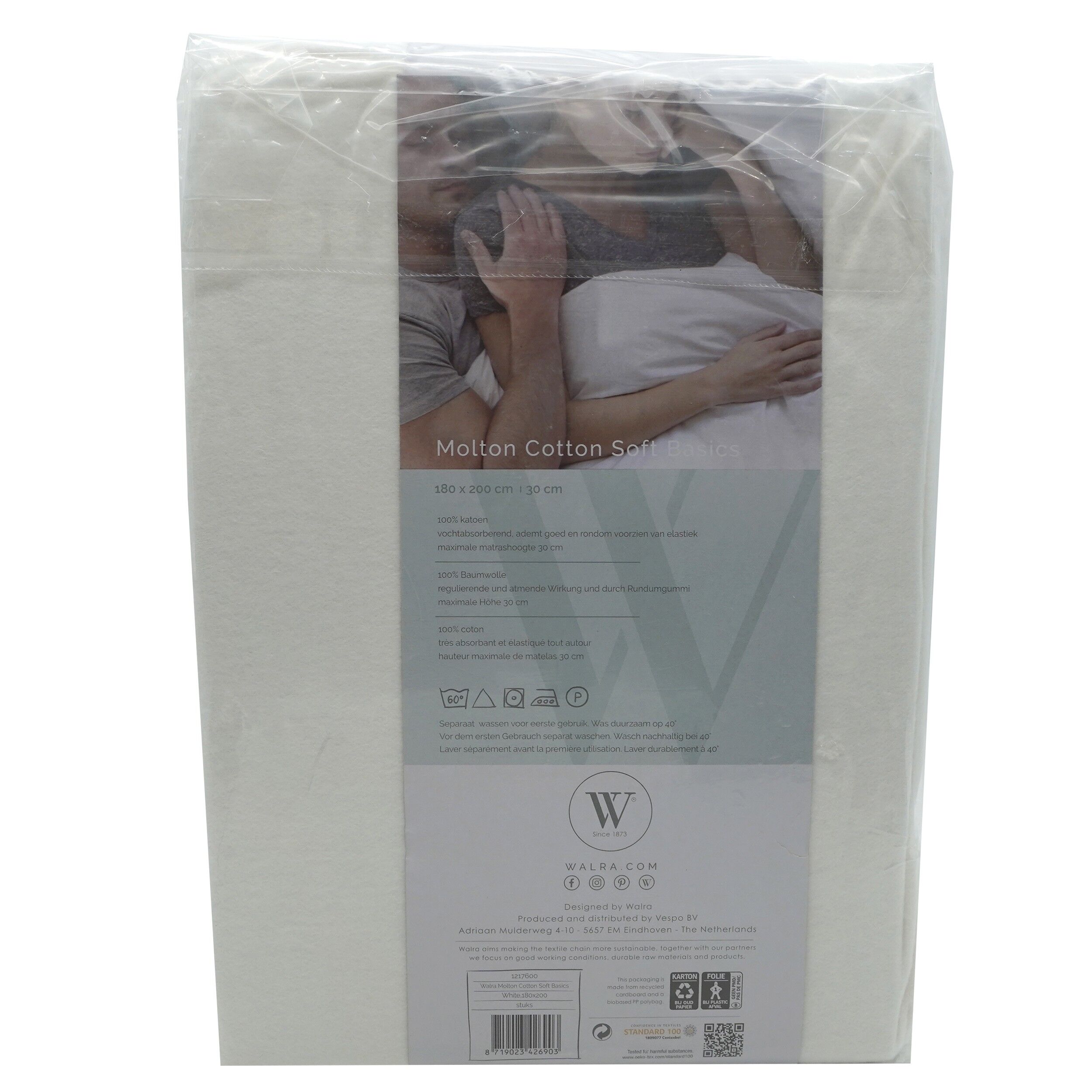 Husa saltea din bumbac, alb, 180x200 cm, Molton, Walra, 6903Wh - imagine 5