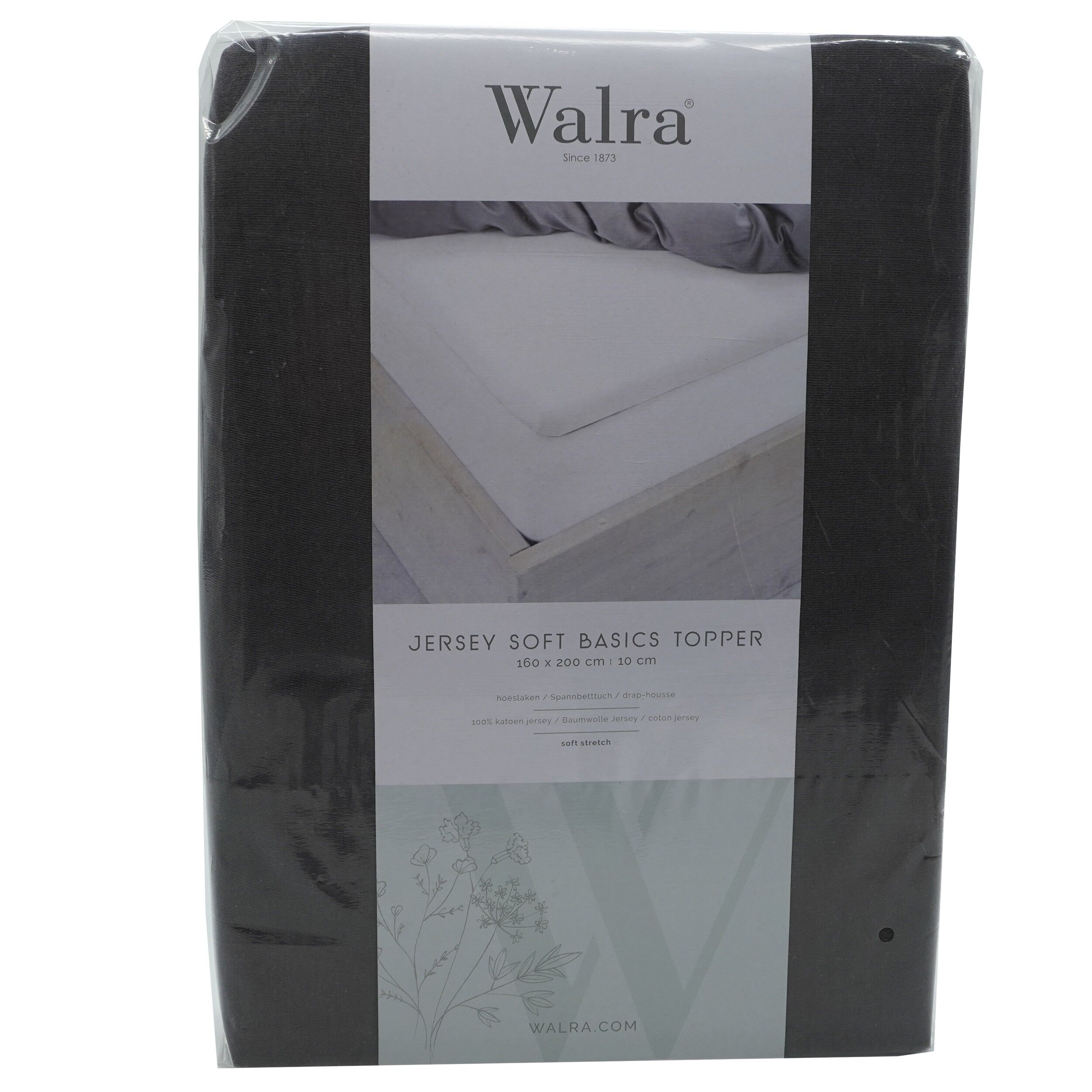Husa saltea din bumbac, gri, 160x200 cm, Jersey Soft Basic Topper, Walra, 6309Gy