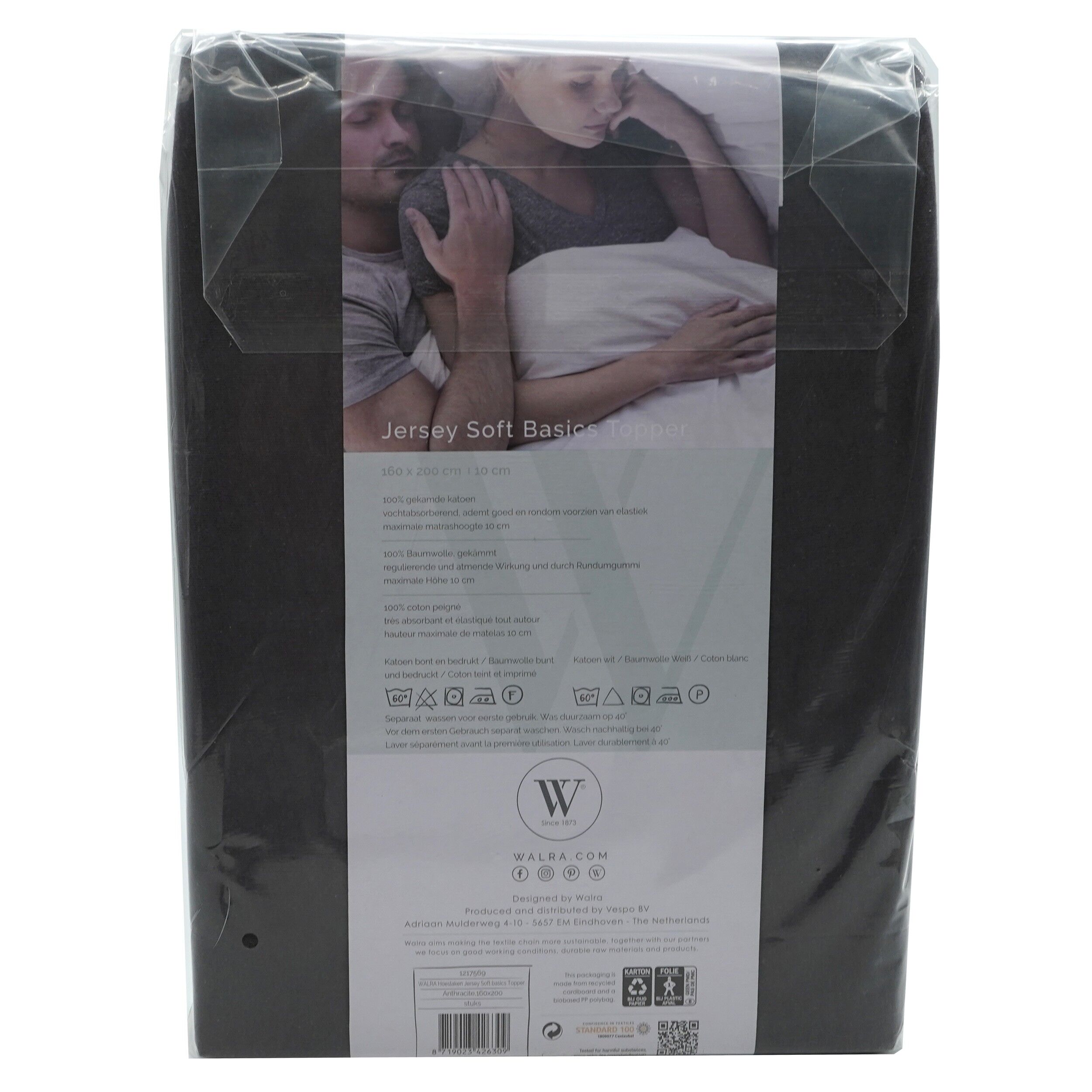 Husa saltea din bumbac, gri, 160x200 cm, Jersey Soft Basic Topper, Walra, 6309Gy - imagine 2