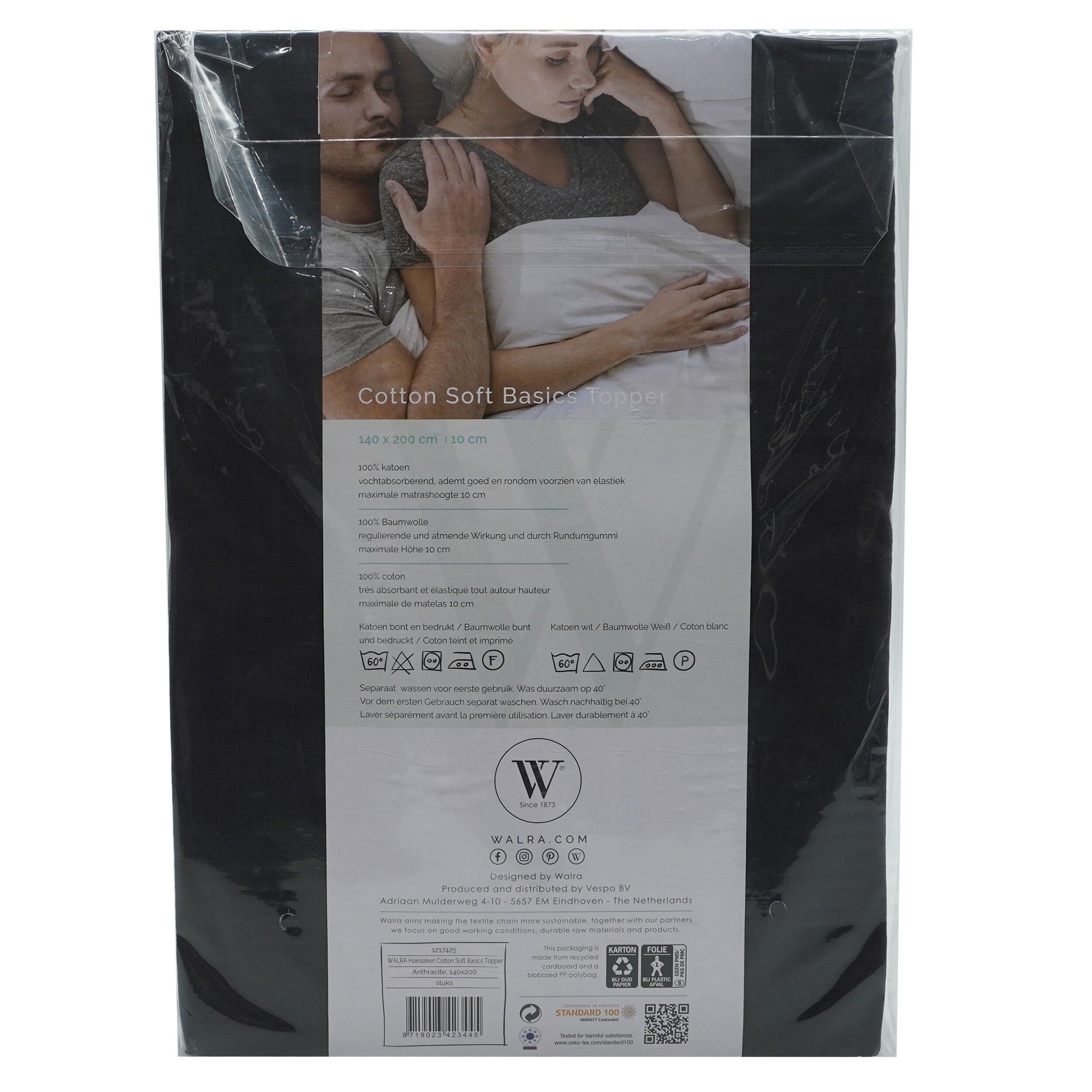 Husa saltea din bumbac, negru, 140x200 cm, Soft Basic Toper, Walra, 3445Blk - imagine 2