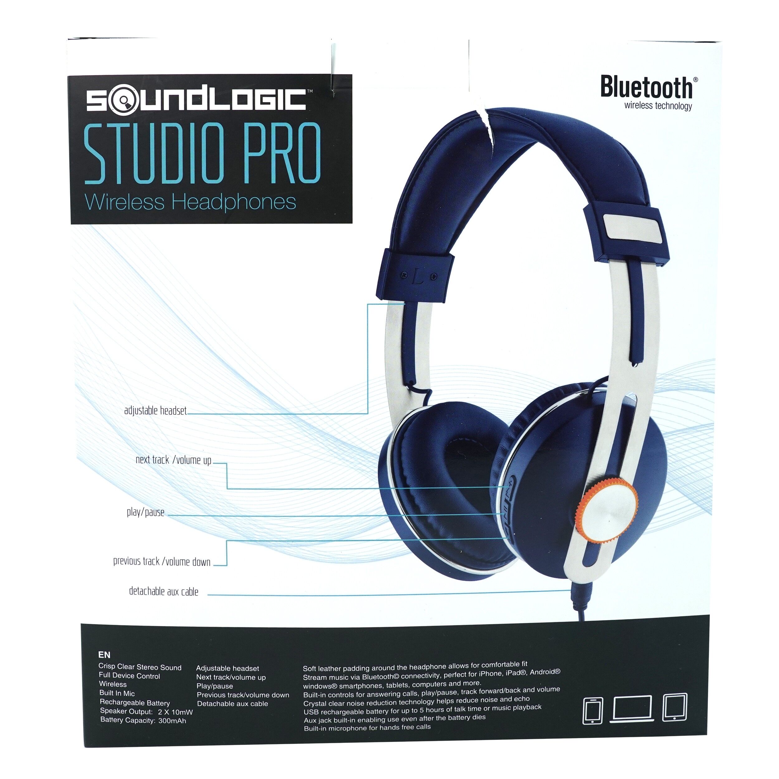Casti audio wireless over-ear SoundLogic Studio Pro, Bluetooth, Bass puternic, Microfon, albastru, 00460 - imagine 6