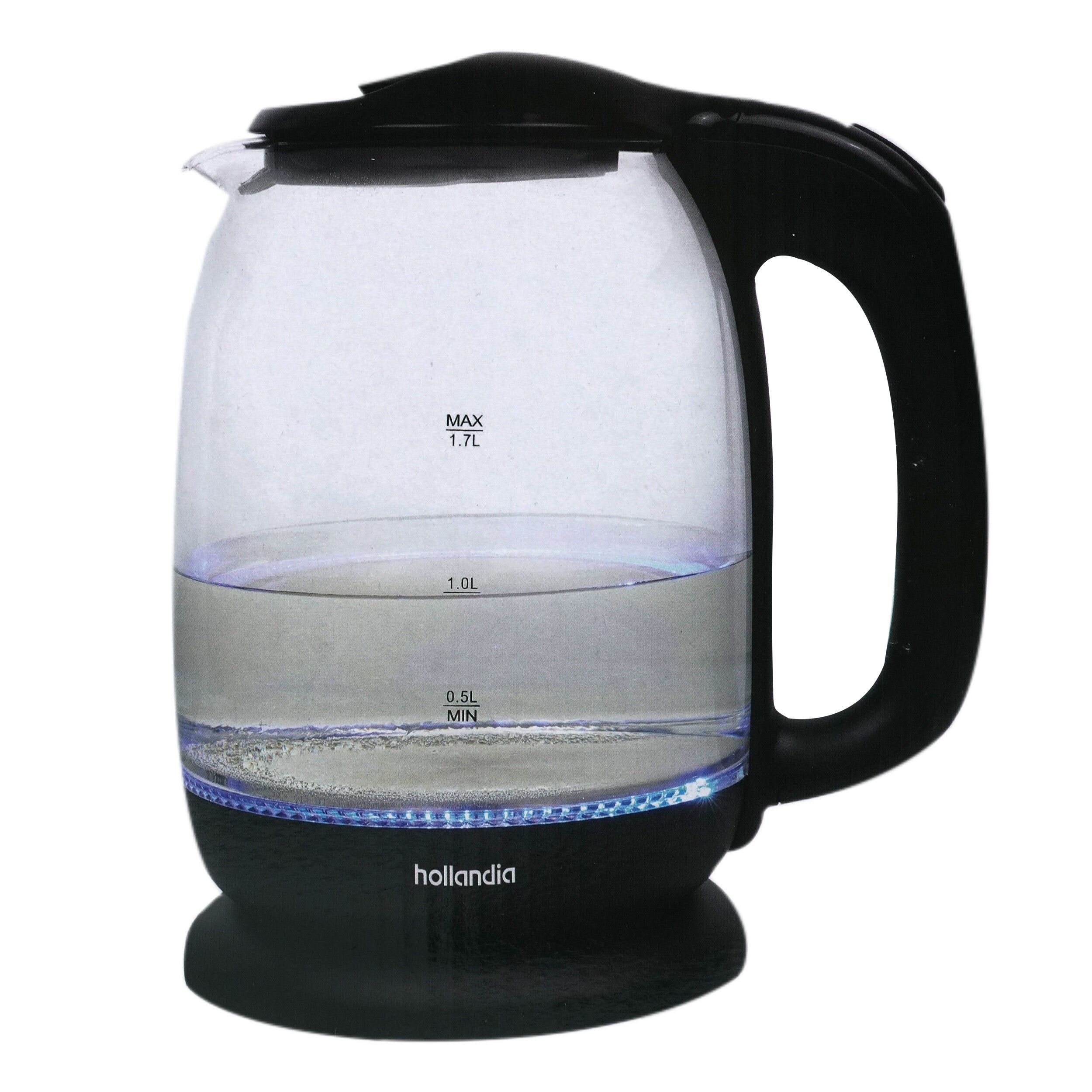 Fierbator Electric Hollandia, 1.7L, 2200w, Sticla/Inox, Oprire Automata, Iluminare LED, 05813