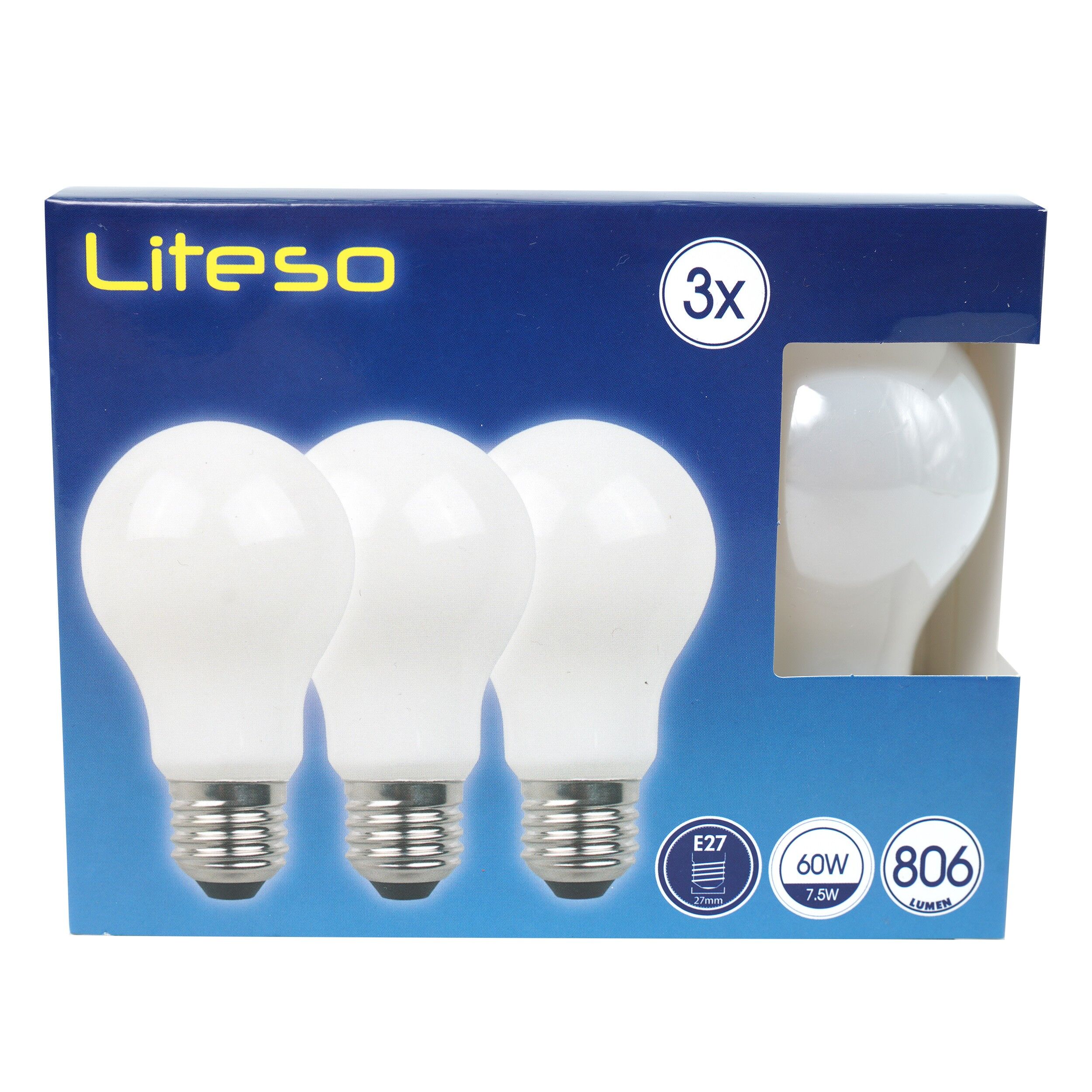 Set 3 becuri LED Liteso, A60, E27, 7.5W (60W), 806 lm, lumina alba calda (2700K), 60171 - imagine 2