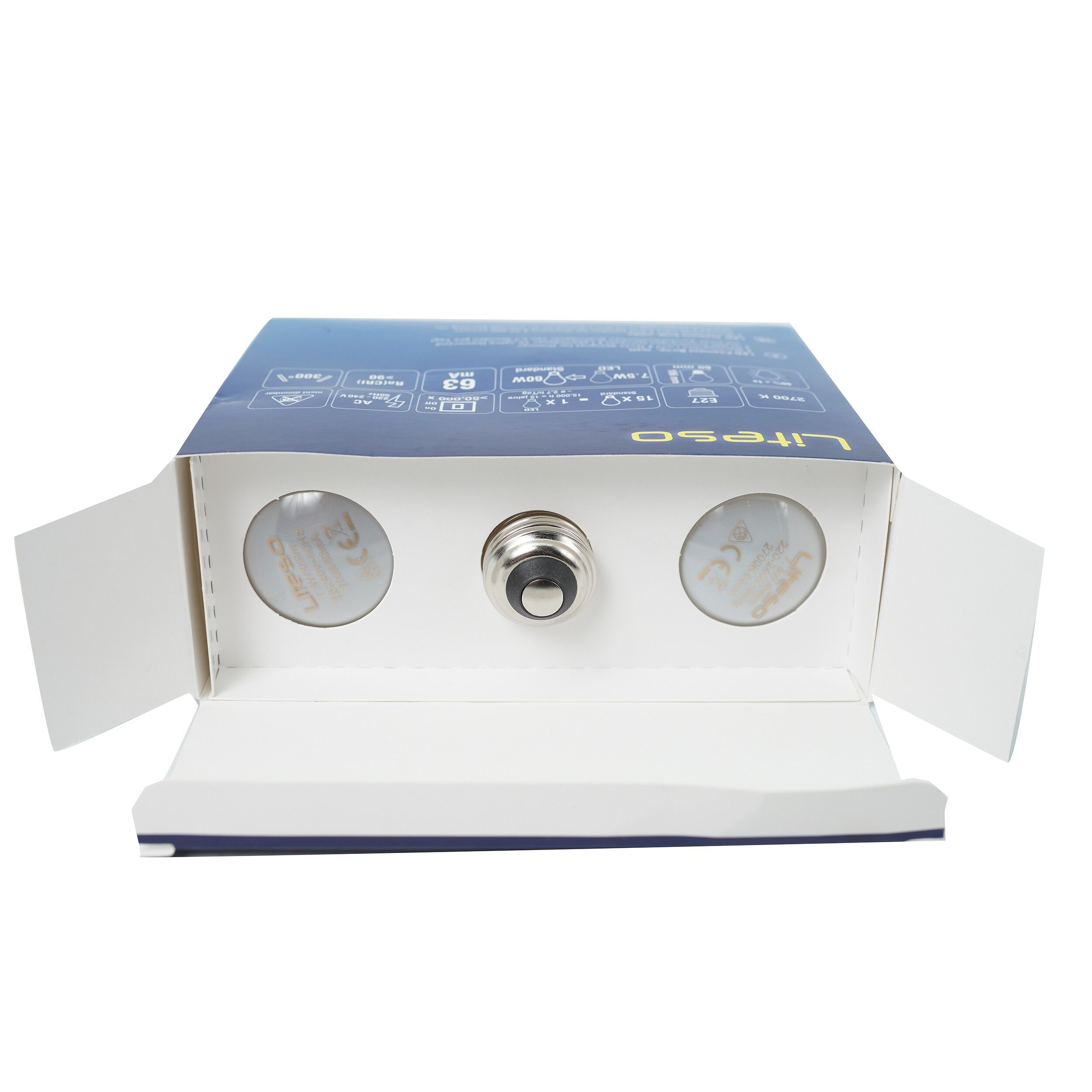 Set 3 becuri LED Liteso, A60, E27, 7.5W (60W), 806 lm, lumina alba calda (2700K), 60171 - imagine 4