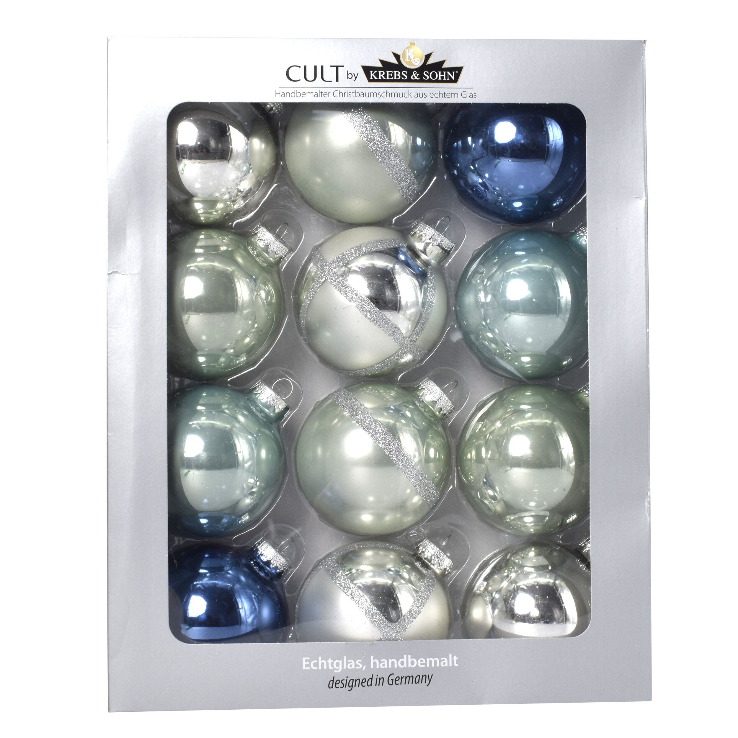 Set 12 Globuri de Craciun din sticla veritabila, 8 cm, pictate manual, 807740 - imagine 2