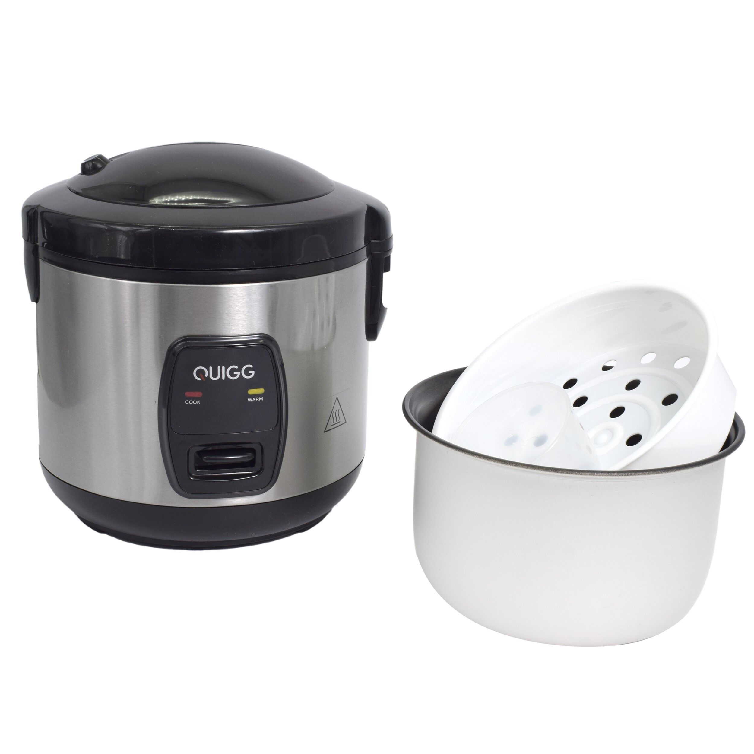 Aparat de gatit orez QUIIGG, 400 W, 1 L, Mentinere automata la cald, argintiu/Negru, 05201