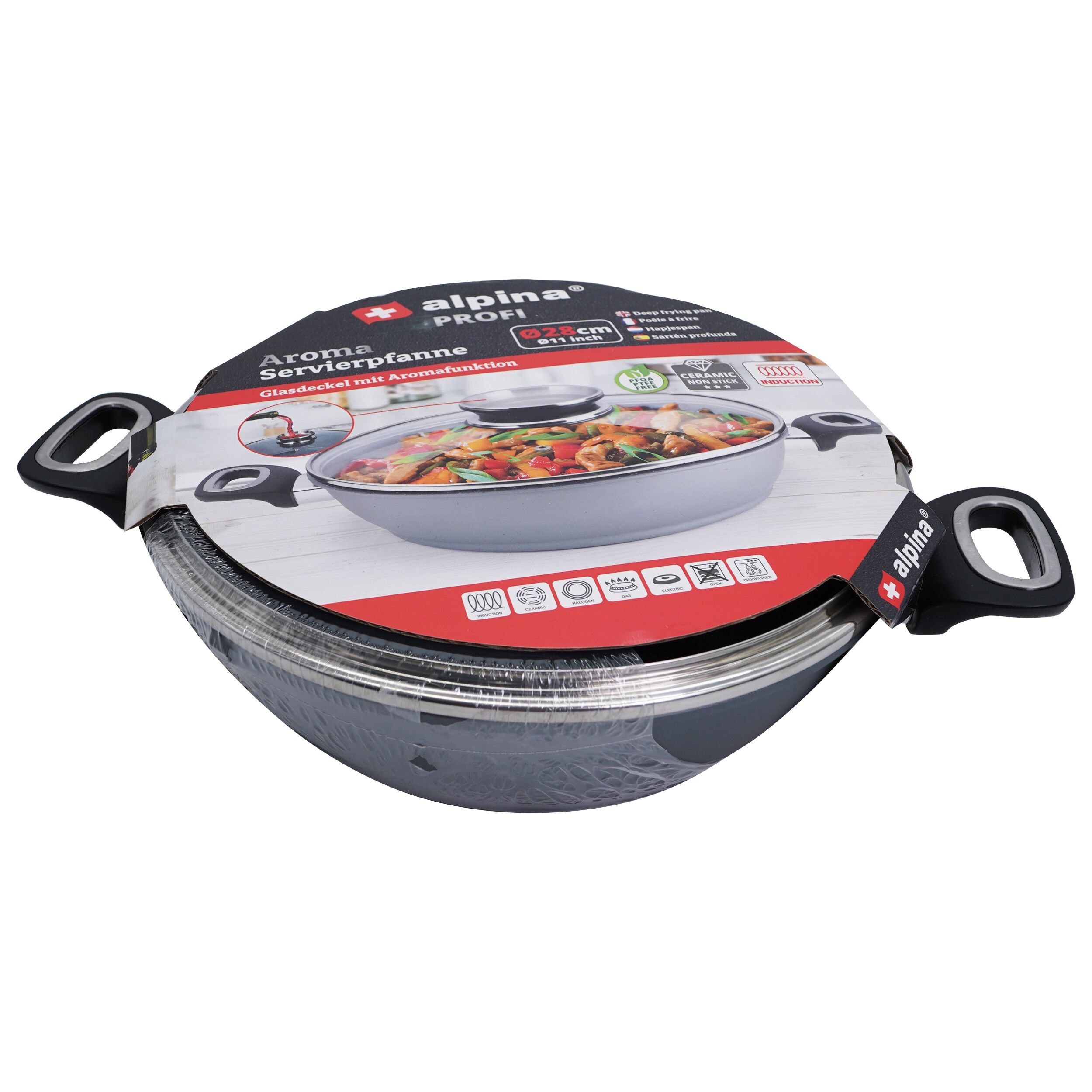Tigaie ceramica cu capac si inductie, 28 cm, Alpina, 92567